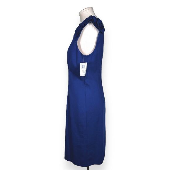 New $248 TRINA TURK Rosette Ruffle Blue Dress Pleated Sheath Career Wedding 10 - Picture 3 of 11